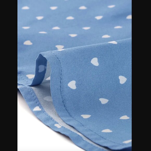 Allegra K Dress M Heart Print Long Sleeve A-Line Peter Pan Collar Mod Retro Blue - Picture 3 of 5